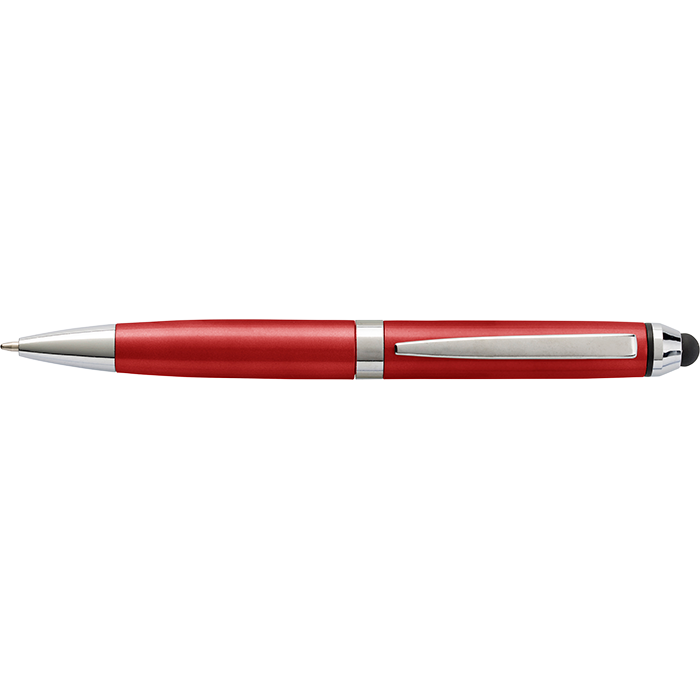 Coloured Barrel Ballpoint Pen with Stylus - Red