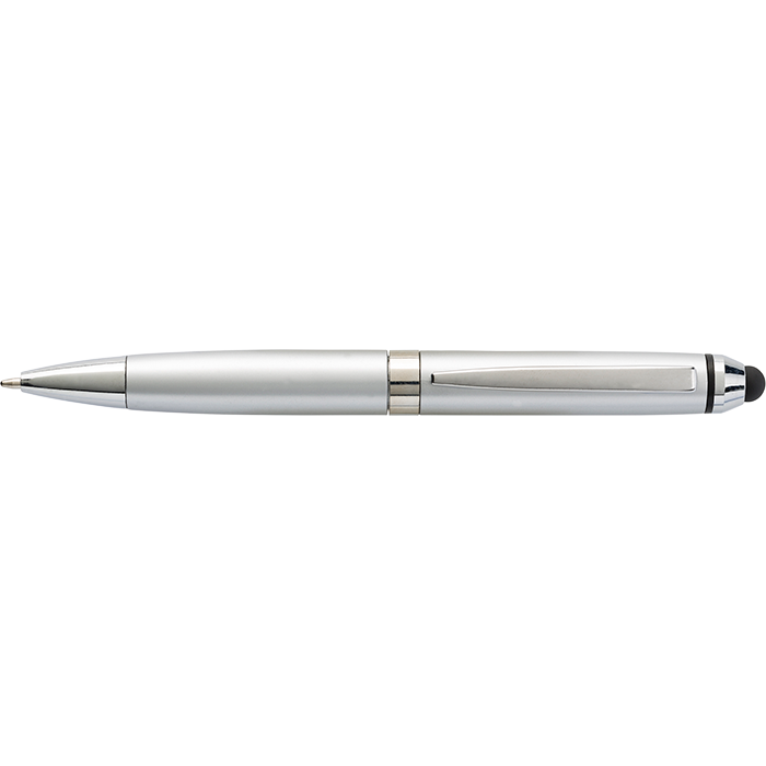 Coloured Barrel Ballpoint Pen with Stylus - Silver