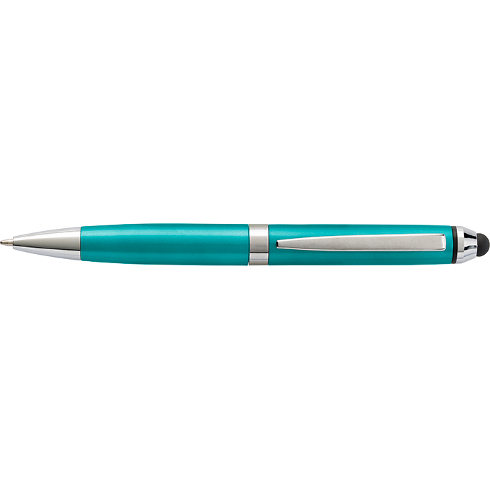 Coloured Barrel Ballpoint Pen with Stylus - Turquoise