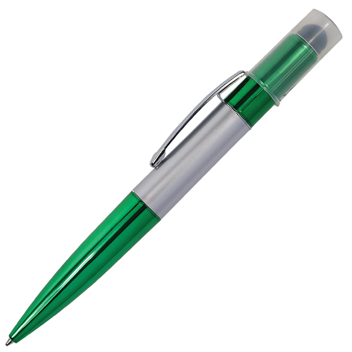 Twist Action Ballpoint Pen with Stylus and LED Lights - Metallic Green