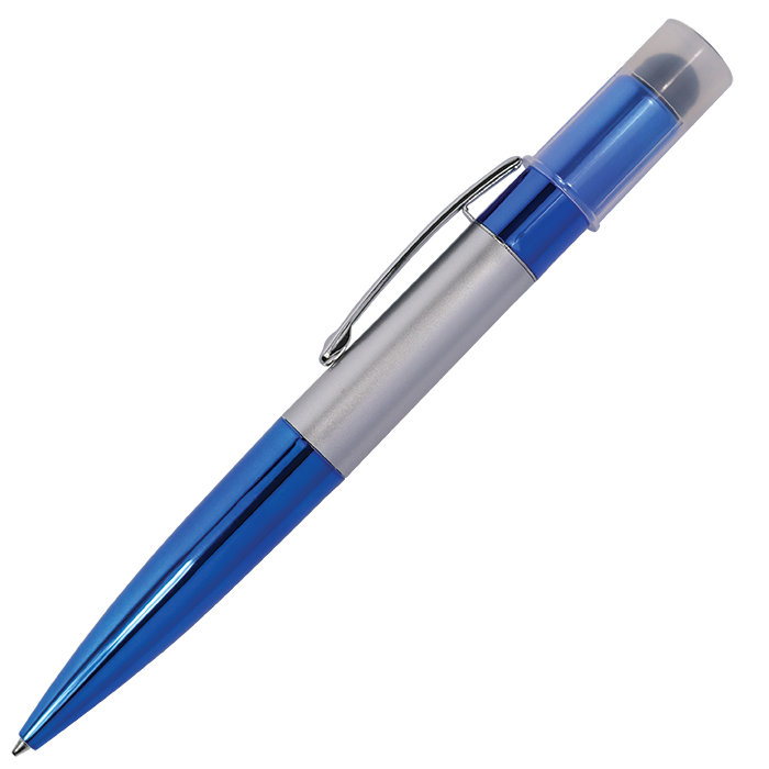 Twist Action Ballpoint Pen with Stylus and LED Lights - Metallic Light Blue