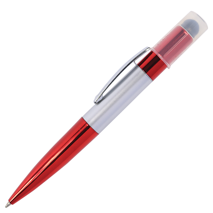 Twist Action Ballpoint Pen with Stylus and LED Lights - Metallic Red
