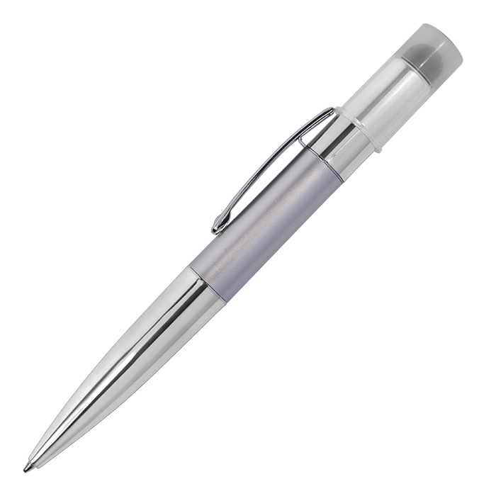 Twist Action Ballpoint Pen with Stylus and LED Lights - Metallic Silver
