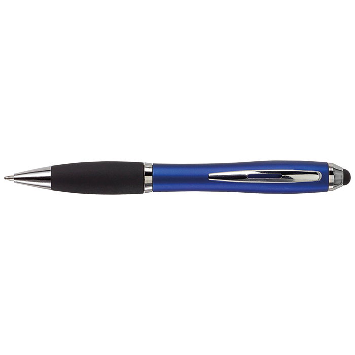 Ballpoint with Rubber Grip and Stylus - Blue