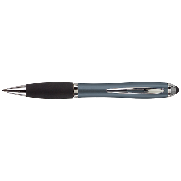 Ballpoint with Rubber Grip and Stylus - Grey