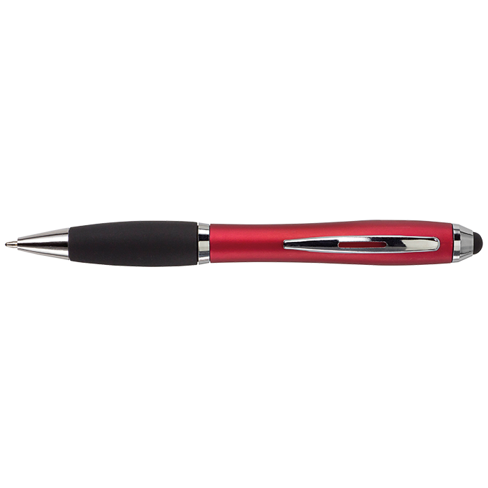 Ballpoint with Rubber Grip and Stylus - Red