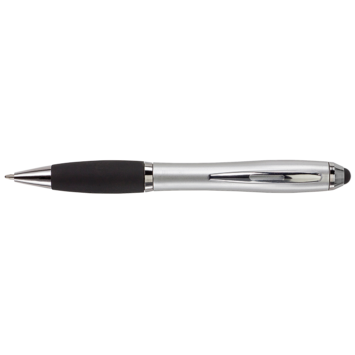 Ballpoint with Rubber Grip and Stylus - Silver