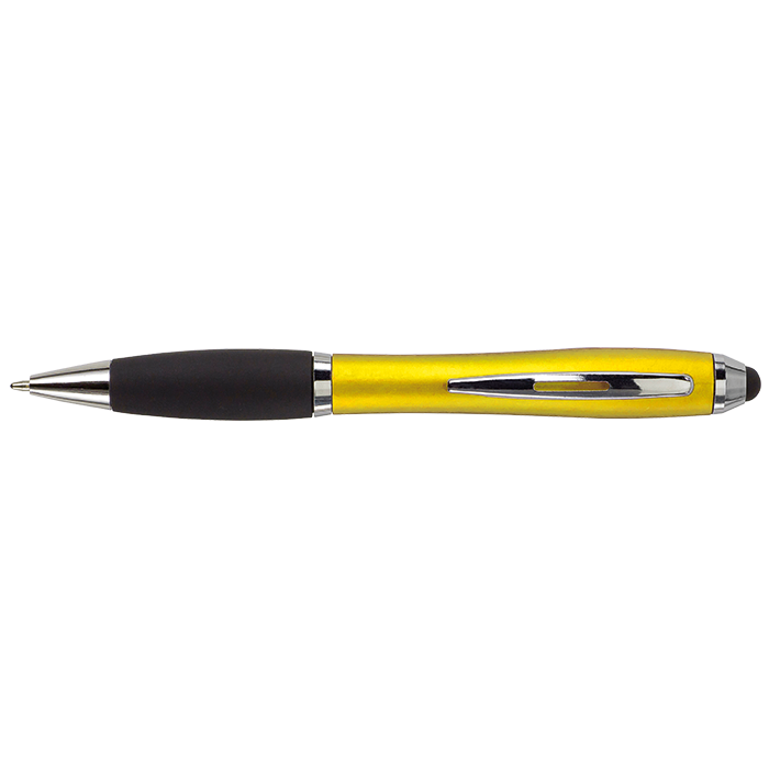 Ballpoint with Rubber Grip and Stylus - Yellow
