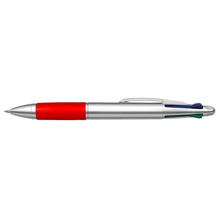 4 Colour Ballpoint Pen with Rubber Grip - Red