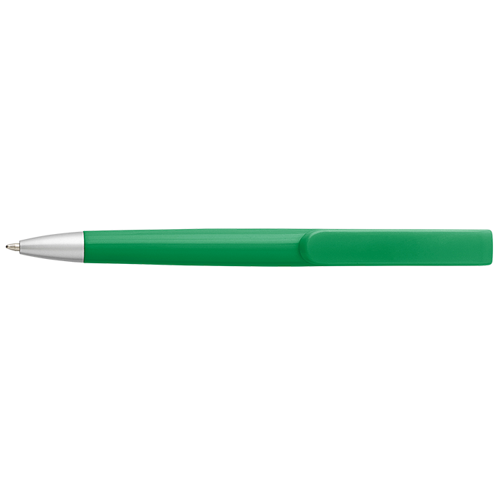 Rounded Clip Ballpoint Pen With Coloured Barrel - Green