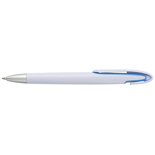 Rounded Clip Ballpoint Pen With White Barrel - Light Blue