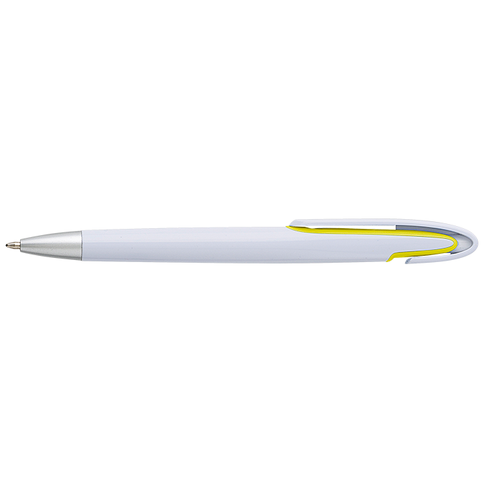Rounded Clip Ballpoint Pen With White Barrel - Yellow