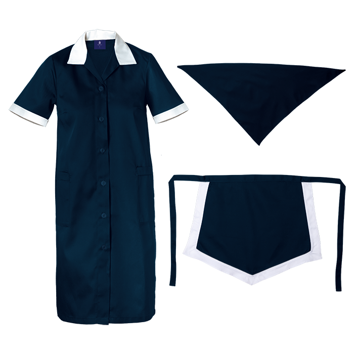 Poly Cotton 3 Piece Set Ladies - Dark Navy/White