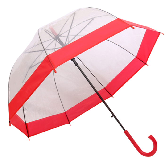 Dome Shaped Clear Umbrella - Red