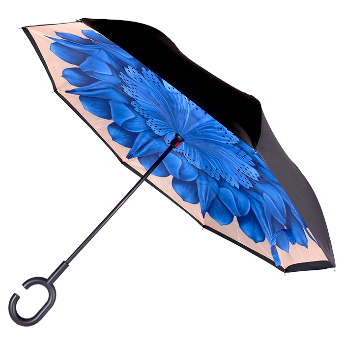 Printed Reversible Umbrella - Blue Tulip