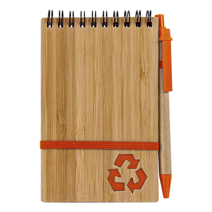 Bamboo Notebook With Pen - Orange