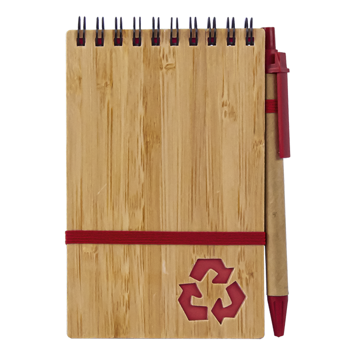 Bamboo Notebook With Pen - Red