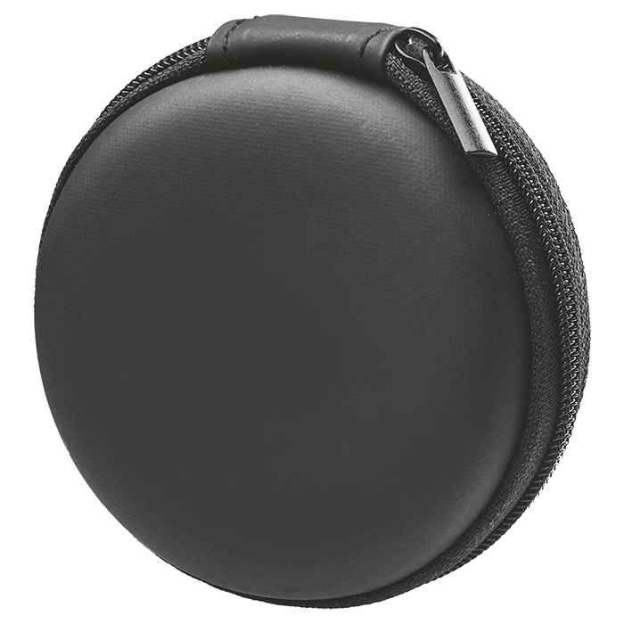 IND Aux Earphone with mic in round PU case - Black