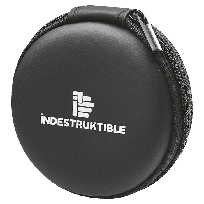 IND Aux Earphone with mic in round PU case - Black