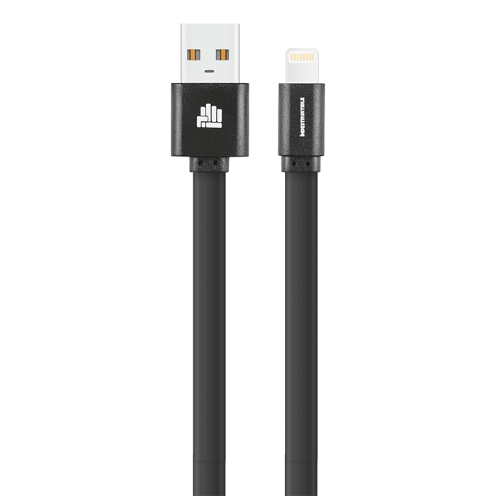 IND 1.2m Flat Lightning Charger Cable - Black