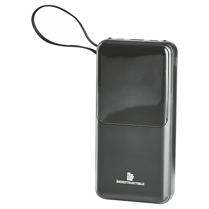 20000mAh power bank with built in cables - Black