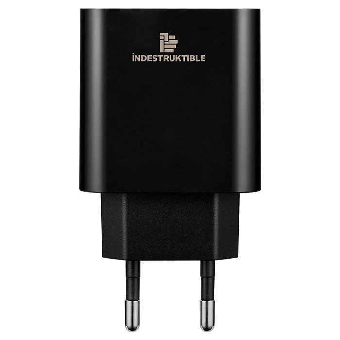 IND 3.1AMP Dual USB Wall Charger With Micro-USB & Type-C Cab - Black