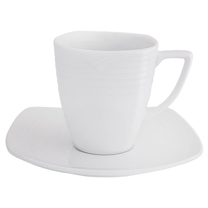 Arctic White Square Tall Cup and Saucer - White