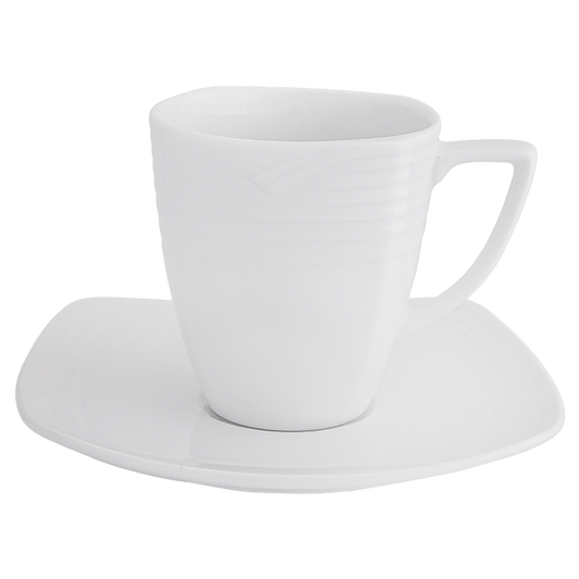 Arctic White Square Tall Cup and Saucer - White