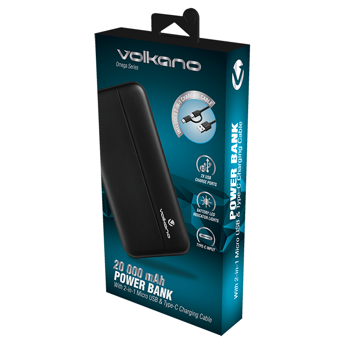Volkano Omega Series 20000 mAh Power Bank - Black