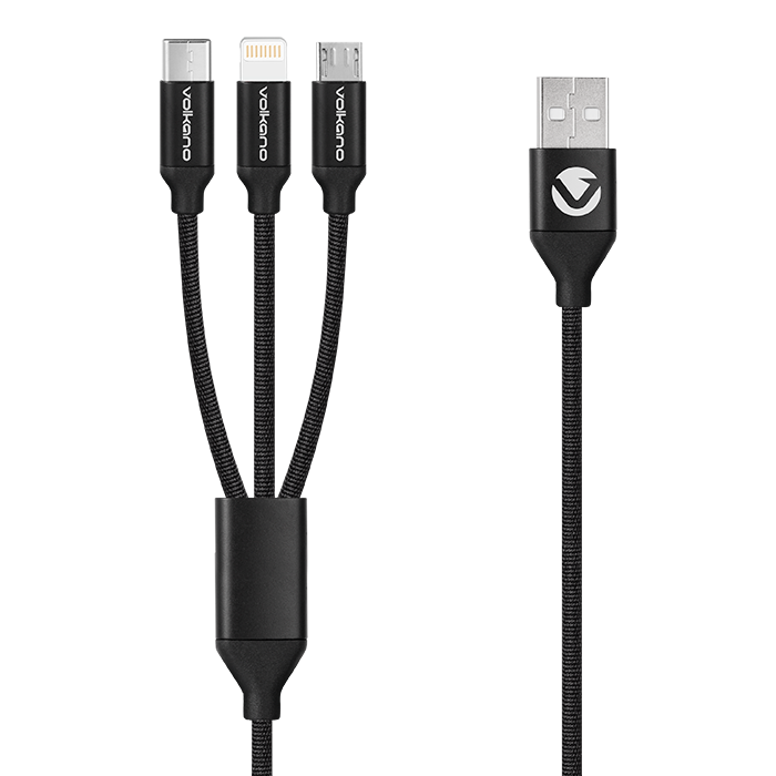 Volkano Weave Series 3-in-1 Charge Cable 1m - Black