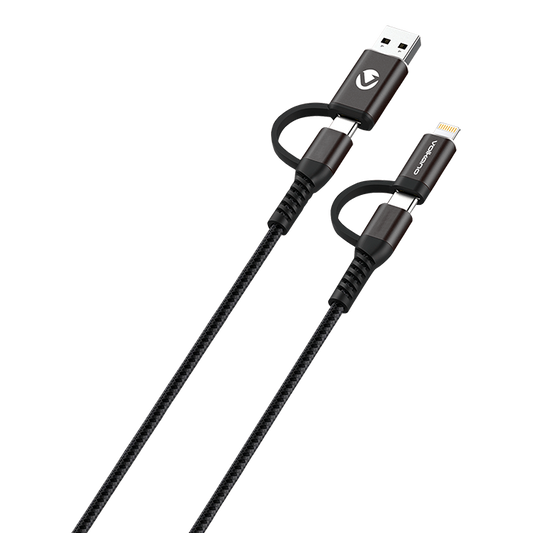 Volkano Weave Series 4-in-1 Charge & Data Cable 1.2m - Black