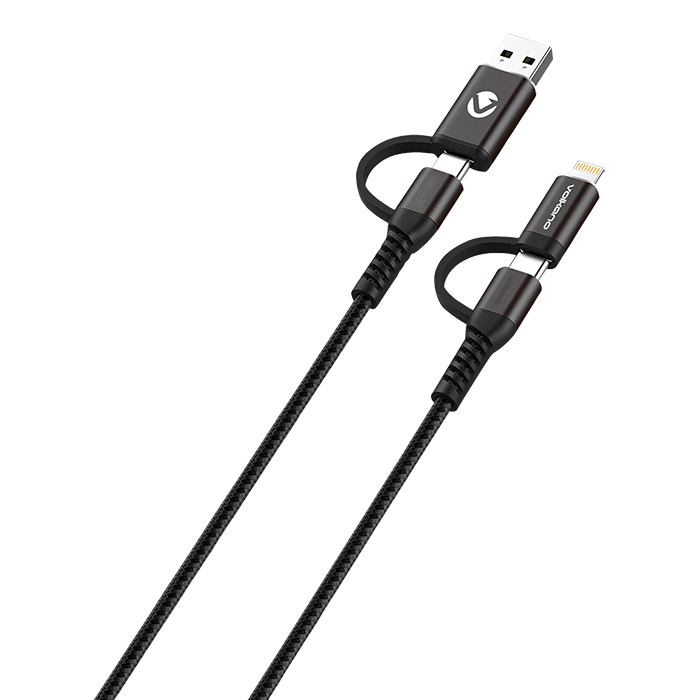 Volkano Weave Series 4-in-1 Charge & Data Cable 1.2m - Black