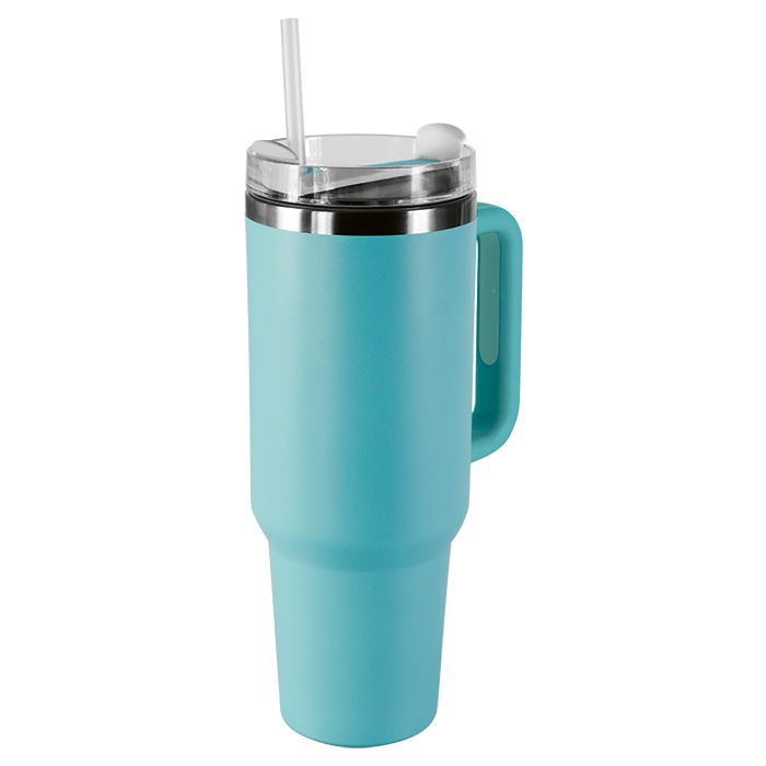 1.2L Double Walled Travel Mug with Straw - Aqua
