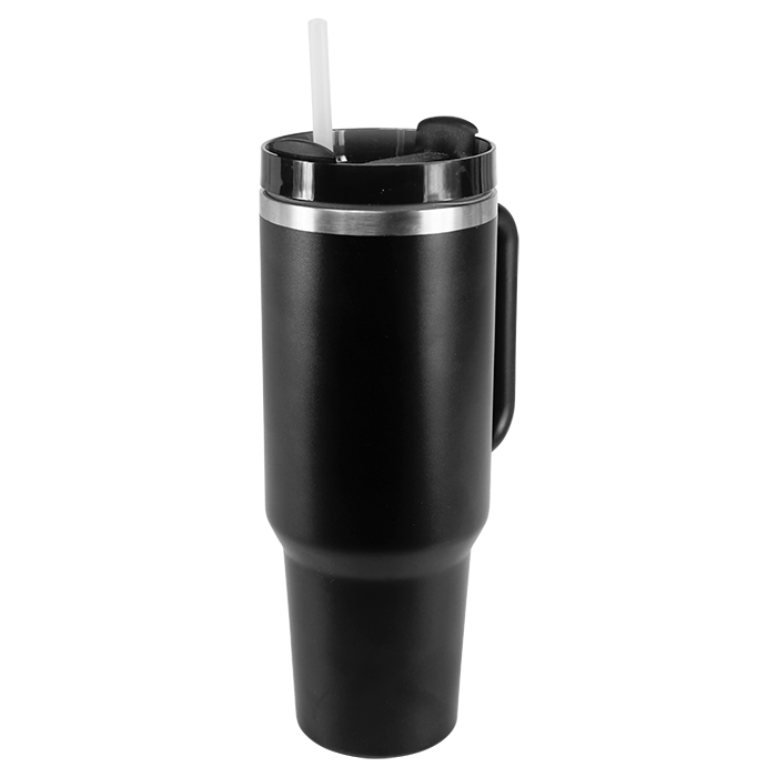 1.2L Double Walled Travel Mug with Straw - Black