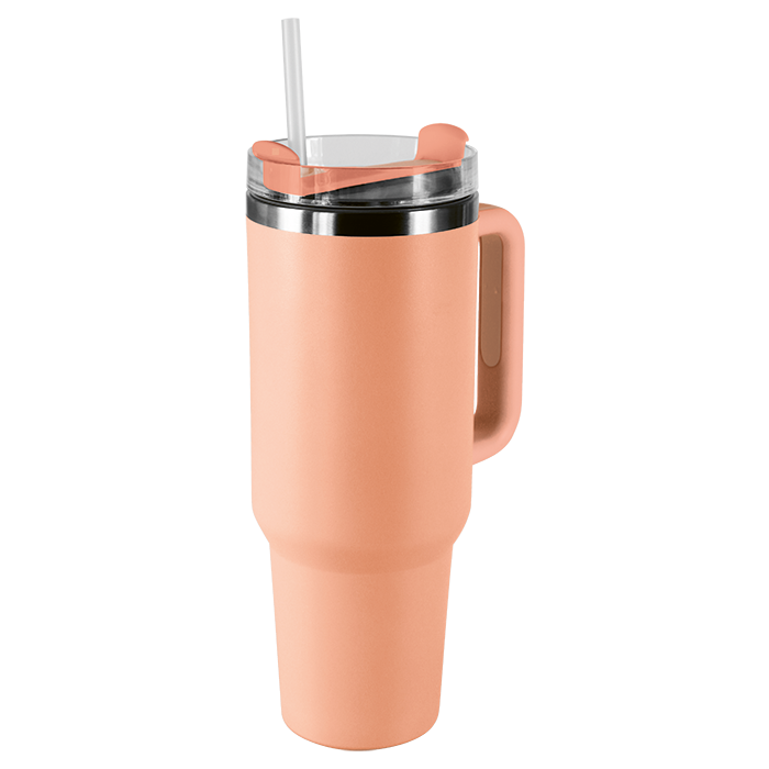 1.2L Double Walled Travel Mug with Straw - Coral