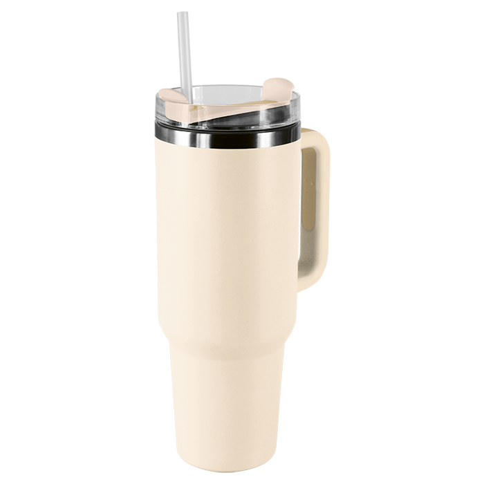 1.2L Double Walled Travel Mug with Straw - Cream