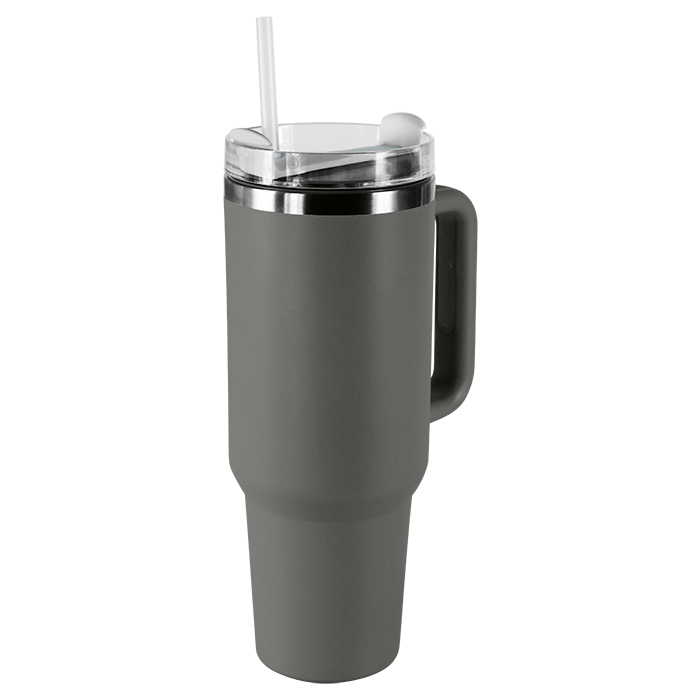 1.2L Double Walled Travel Mug with Straw - Grey