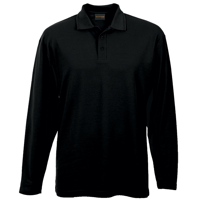 175g Pique Knit Long Sleeve Golfer Mens - Black