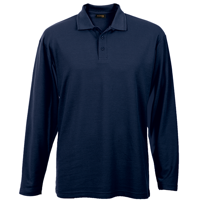 175g Pique Knit Long Sleeve Golfer Mens - Navy
