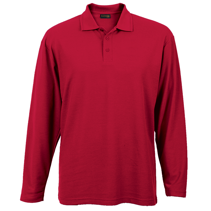 175g Pique Knit Long Sleeve Golfer Mens - Red