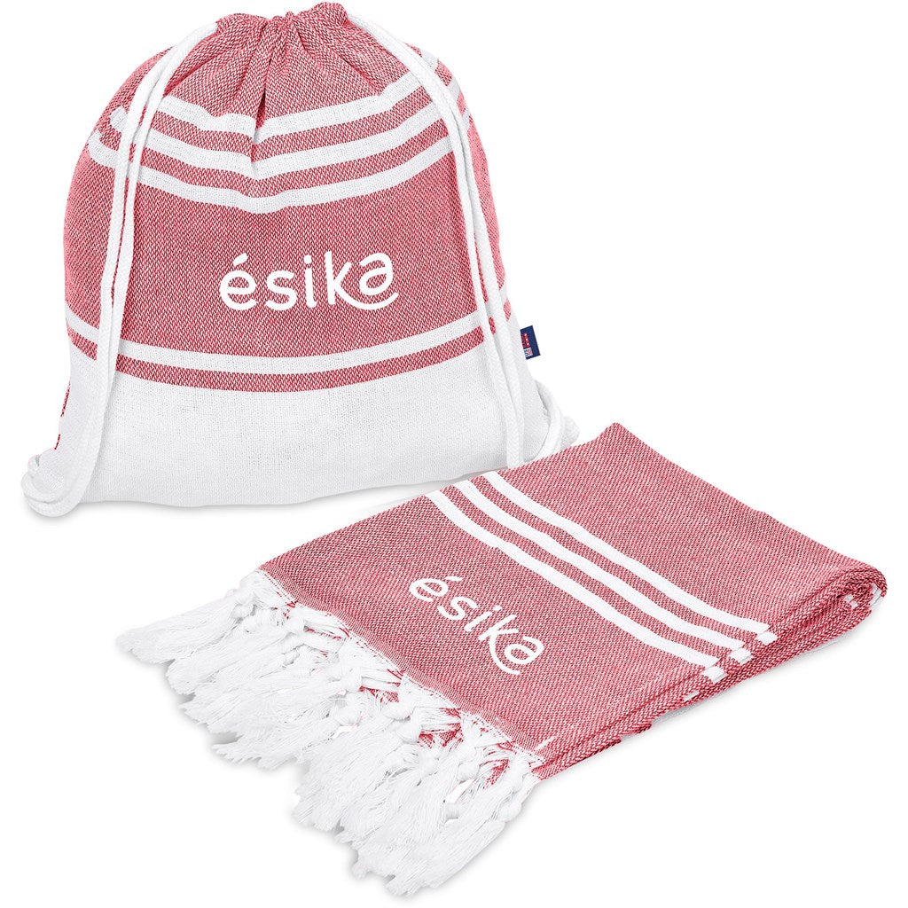 US Basic Santa Cruz Cotton-Rich Beach Towel & Drawstring Bag - RED