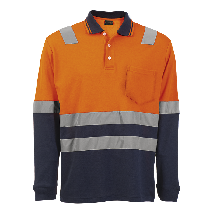Transit Long Sleeve Golfer - Safety Orange/Navy