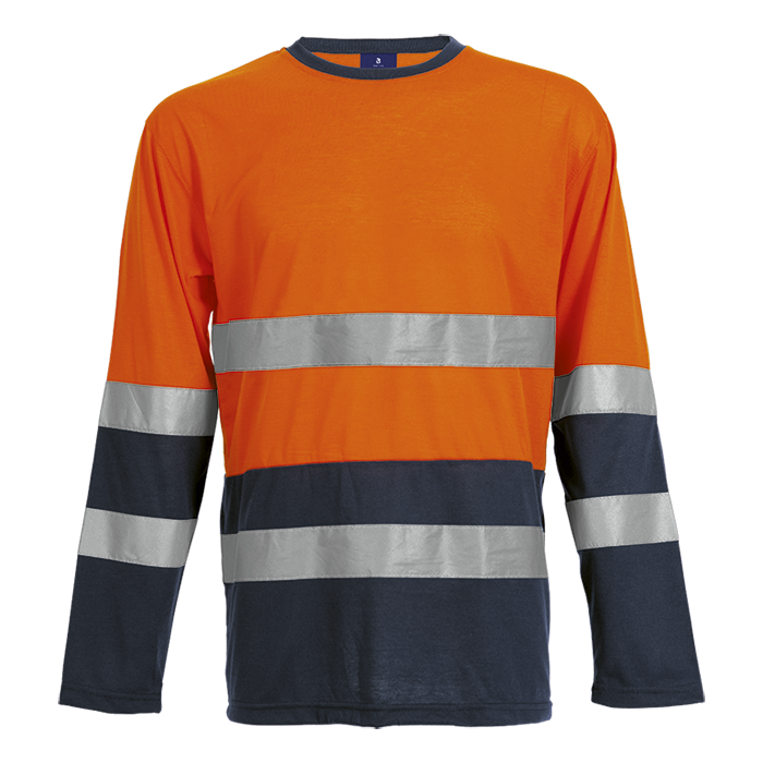 150g Long Sleeve Safety T-Shirt - Navy/Orange