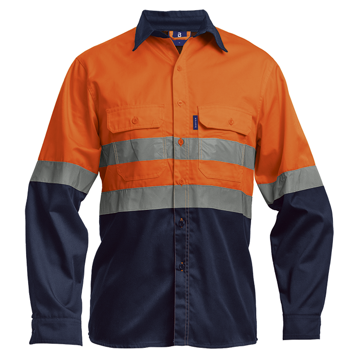 Barron Underground Long Sleeve Safety Shirt - Navy/Orange