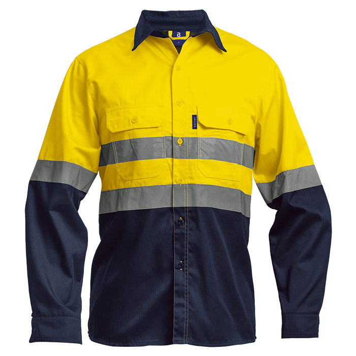 Barron Underground Long Sleeve Safety Shirt - Navy/Yellow