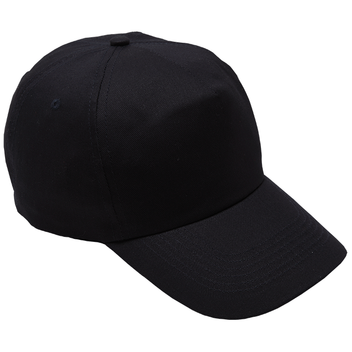 5 Panel Cotton with Hard Front Cap - Black