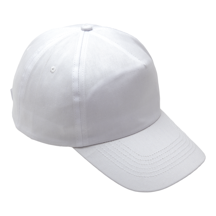 5 Panel Cotton with Hard Front Cap - White