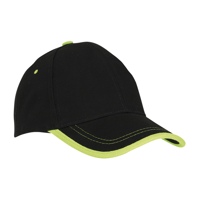 6 Panel Canvas Binding Cap - Black/Lime