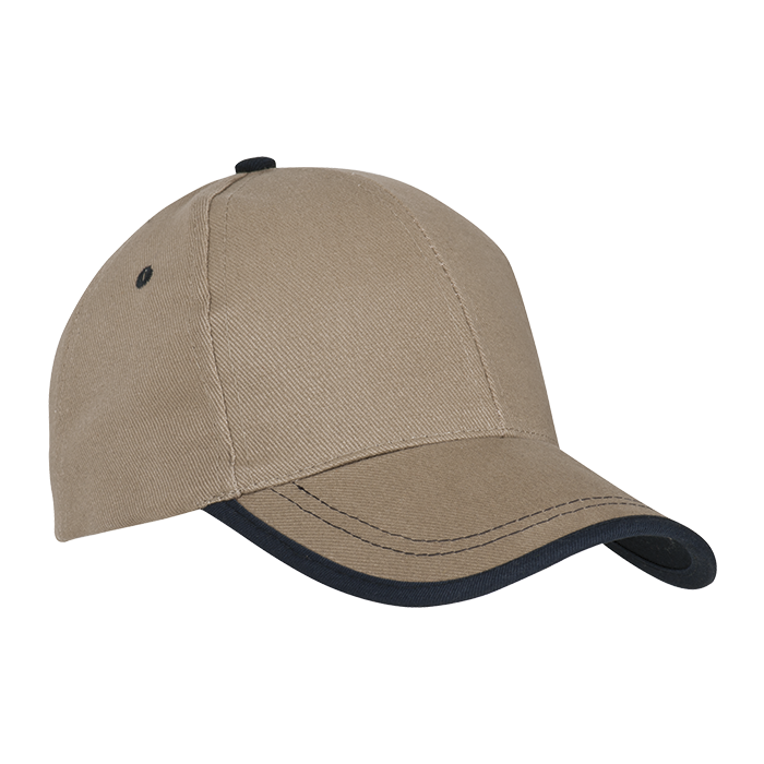 6 Panel Canvas Binding Cap - Khaki/Navy