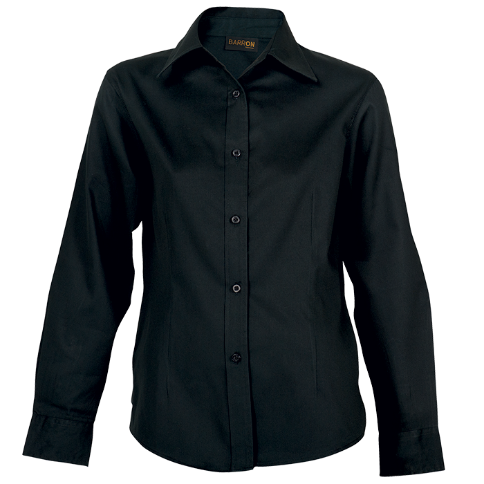 Brushed Cotton Twill Blouse Long Sleeve Ladies - Black